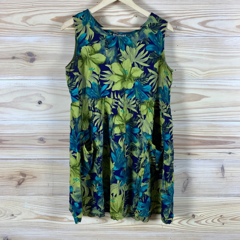 Dressing Clio Dark Floral Mini Dress Women Medium‎ Tropical Babydoll Vintage USA